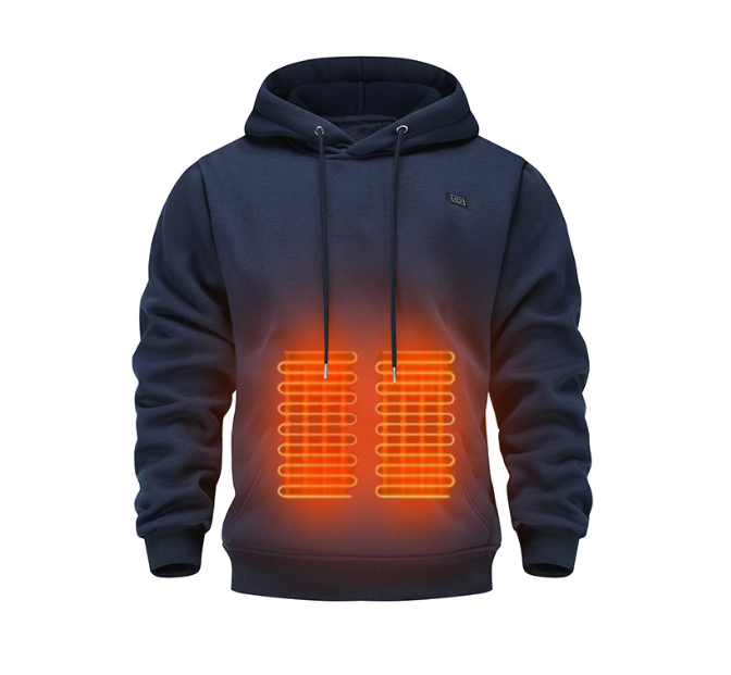Donkerblauwe verwarmde hoodie met verwarmingszones